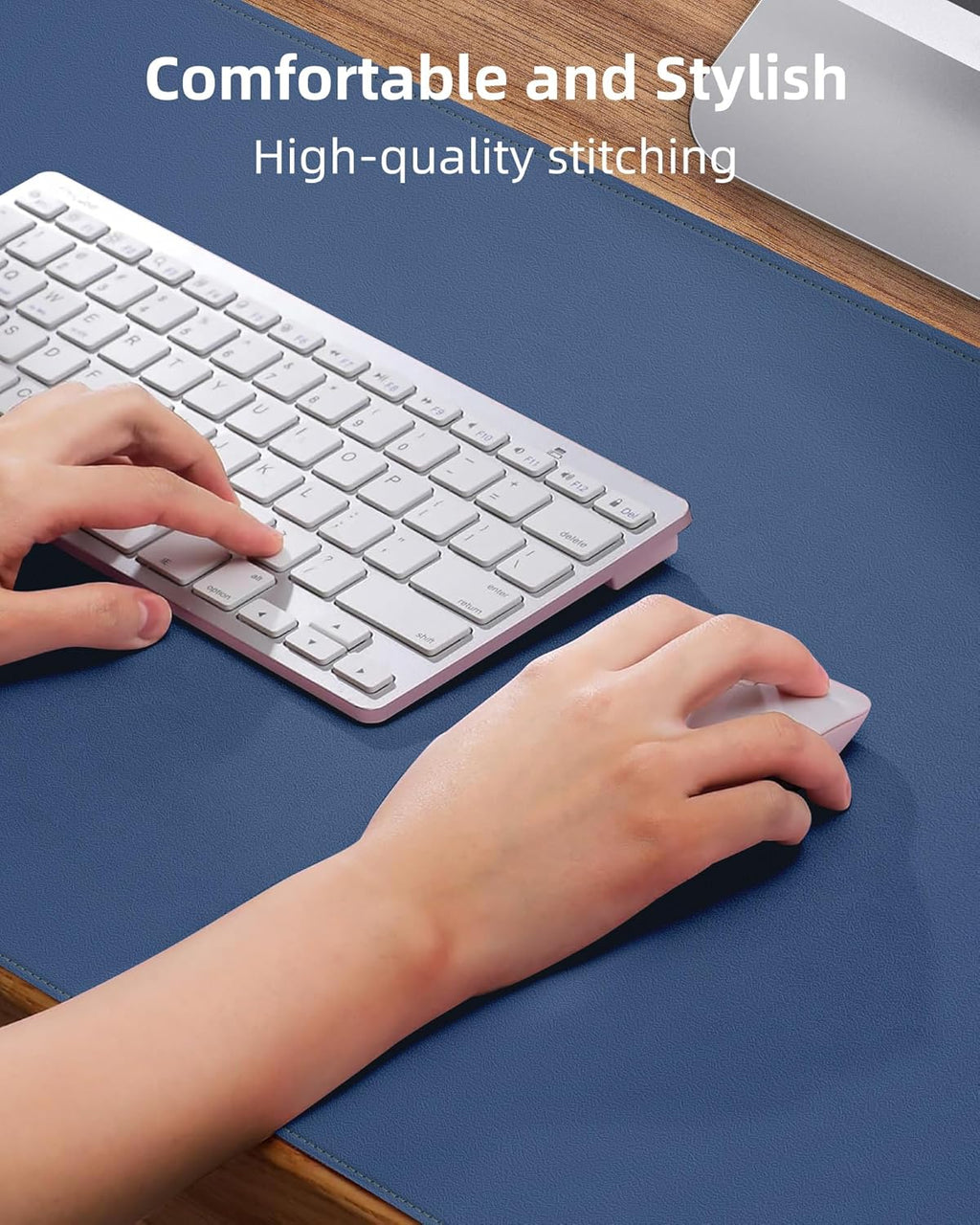 Leather Desk Pad Protector, Large Mouse Mat, Non-Slip Waterproof PU Leather Blotter, Office and Home Cover (Grey Blue, 36" x 17")