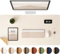 Aothia Dual-Sided Desk Mat - Natural Cork & Leather Desk Protector, Large Mouse Pad, Waterproof Blotter, Writing Pad for Office/Home, Beige (25.6"x13.7")