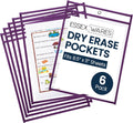 Essex Wares - 6 Pack, Grape, Durable Water-Resistant Dry Erase Pocket Document Protectors, 10" Wide x 13.5" Tall - Dry Erase Clear Plastic Sleeves - Reusable & Easy Erase Plastic Invoice Holders