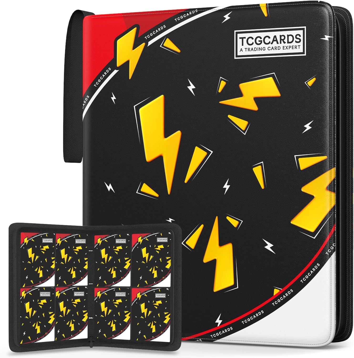 Trading Card Binder 4 Pocket，Card Binder 400 Pockets Card Book Holder Cards with 50 Removable Sleeves，3-Ring Zip Design MTG/TCG/Sport Collectible Trading Card Albums Gifts for Boys and Girls (Black)