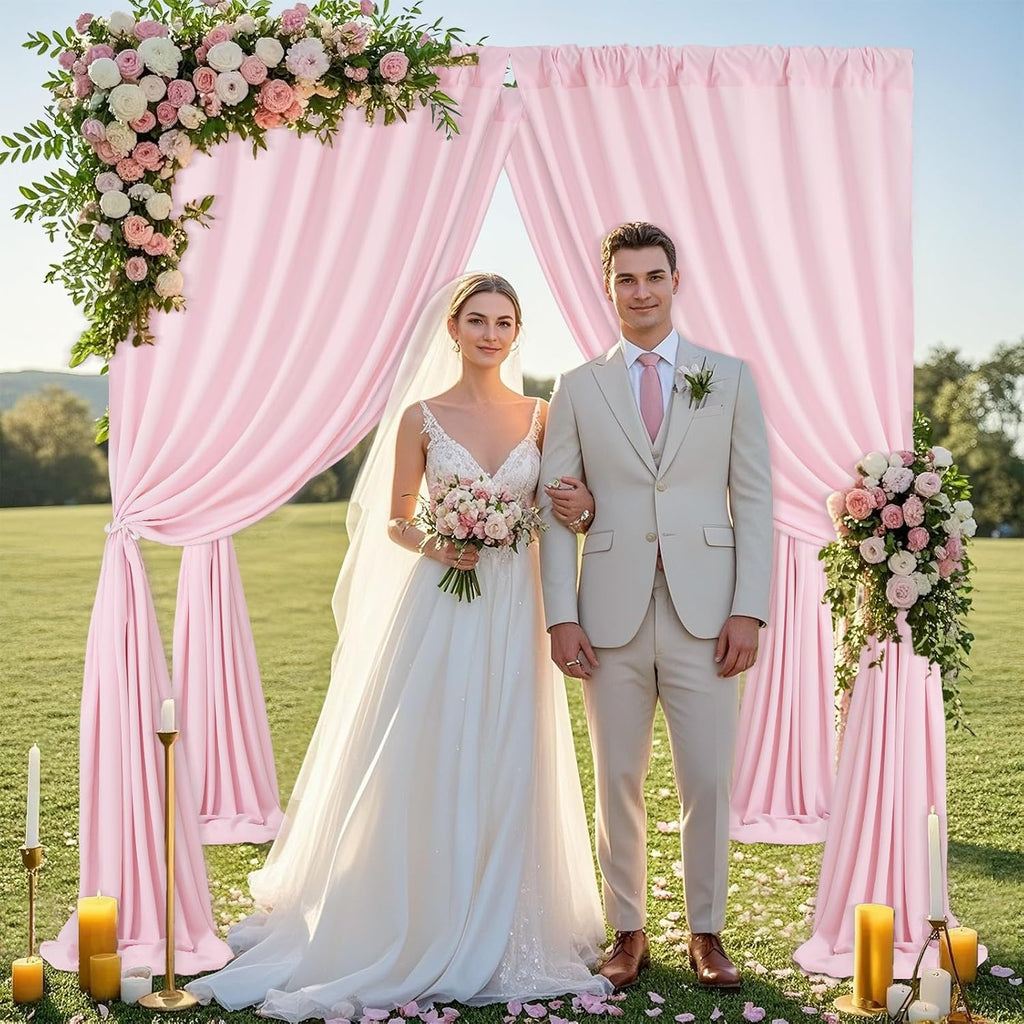 Pink Backdrop Curtains: 6 Panel 5ft x 10ft Polyester Fabric - Wedding Backdrops for Baby Shower Party Stage Ceremony Photography Background
