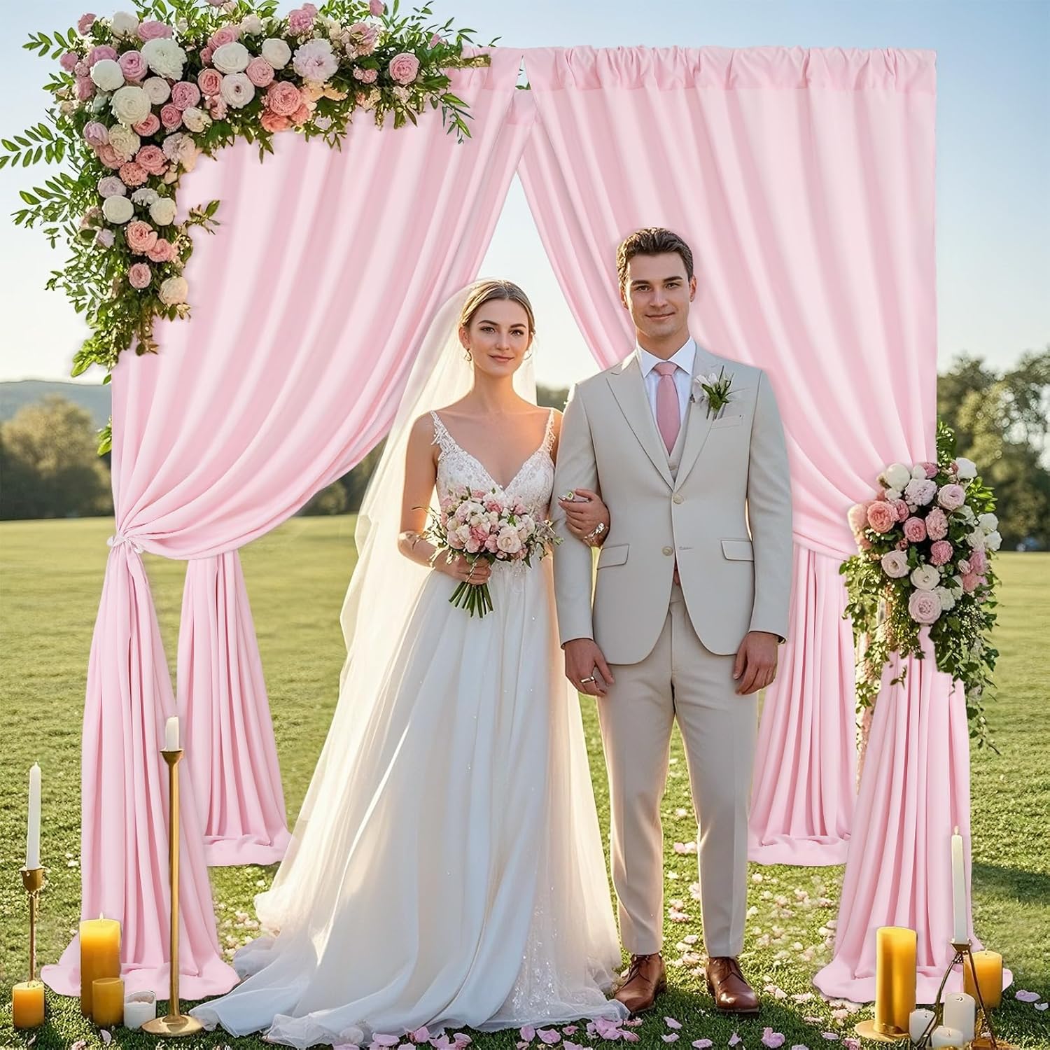 Pink Backdrop Curtains: 6 Panel 5ft x 10ft Polyester Fabric - Wedding Backdrops for Baby Shower Party Stage Ceremony Photography Background