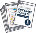 Essex Wares - 6 Pack, Dark Gray, Water-Resistant Dry Erase Pocket Document Protectors, 10" Wide x 13.5" Tall - Dry Erase Clear Plastic Sleeves - Reusable & Easy Erase Plastic Invoice Holders