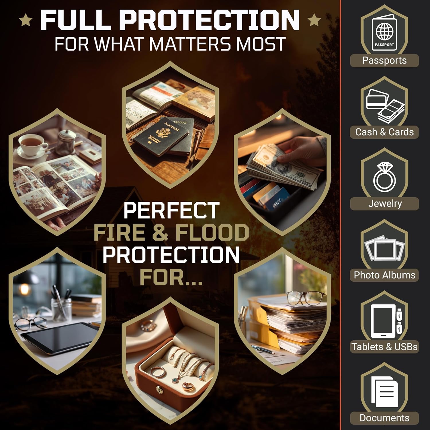 FIRESHIELD PRO 5200°F Fireproof Document Box with Lock – Fire Safe Organizer with Laptop, Tablet & Cards Pockets – Water Resistant, Multi-Pocket Storage for Travel, Home or Office – 15" x 11" x 4.1"