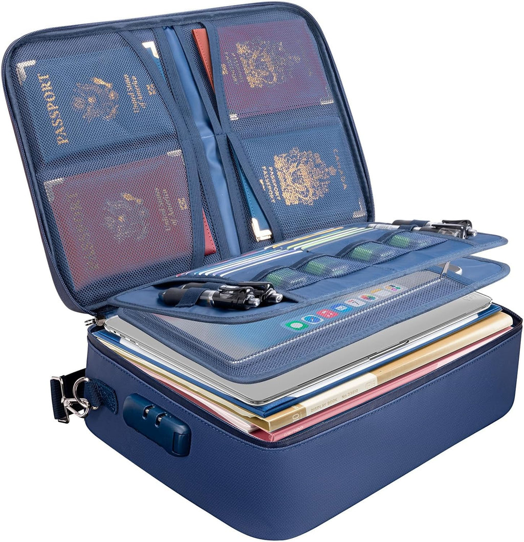 BALEINE Fireproof Document Box with Lock, Portable Fireproof Document Bag Waterproof Fire Proof File Boxes for Documents, File Organizer Box for Important Paperwork (Blue, 15''x11''x4'')