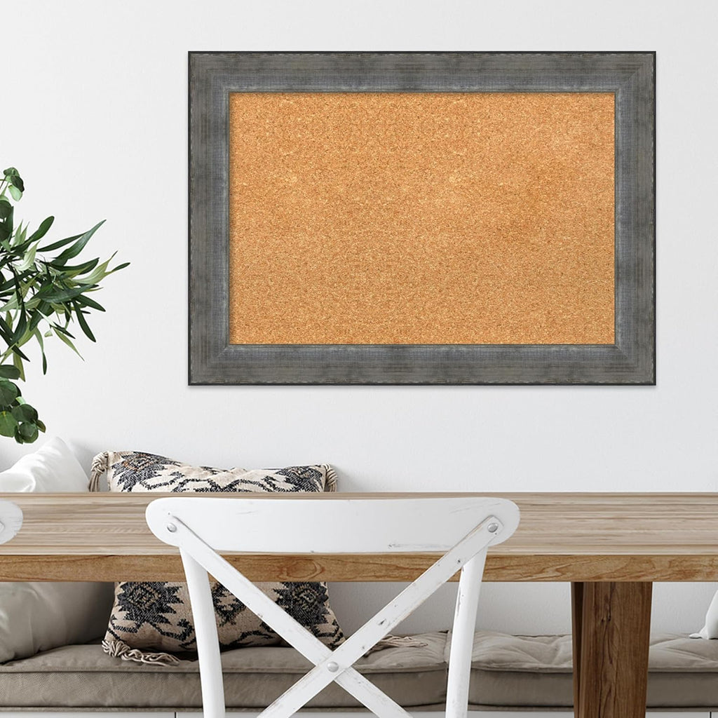 Amanti Art Natural Cork Board for Wall, 20x28 Vision Board with Silver Wood Frame, Medium Corkboard Office Decor for Home Organization, Casual Corkboard Pinboard to Display Items for Home