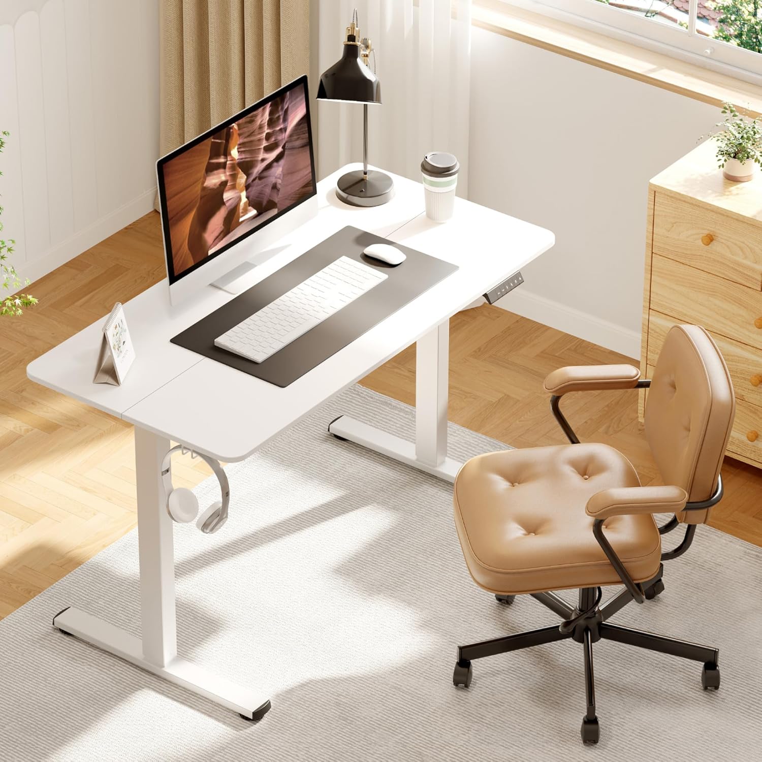 Adjustable Stand Up Desk Standing Desk, 47x24 Inches Home Office Desk with Memory Preset, Computer Workstation Sit Stand Desk Splice, White