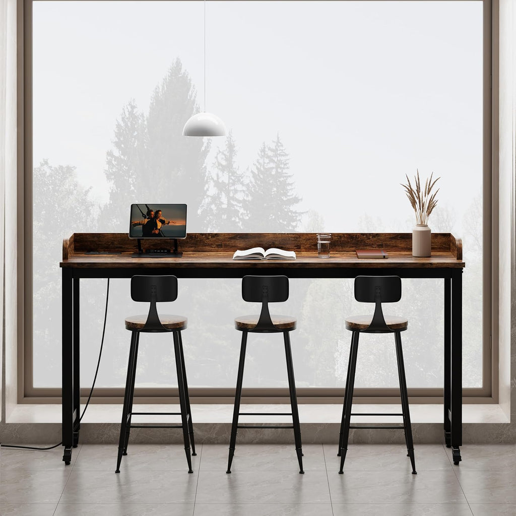 70.8" Standing Desk with Charging Station, Extra Long Desk on Wheels for Standing and Sitting, Sofa Table Behind Couch with Power Outlets and USB Ports, Easy Assembly, Walnut