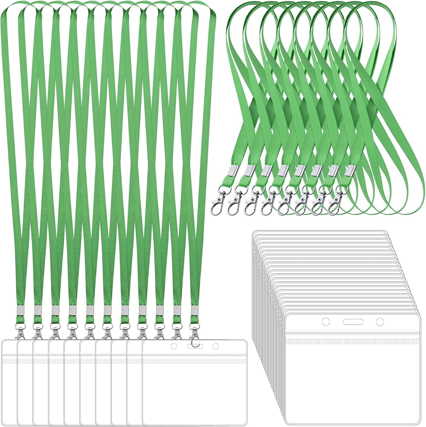 100 Pack Lanyards for ID Badges with Clear Name Tags, Reusable Lanyards Horizontal ID Card Badge Holders Plastic Name Badges for Men Women Kids Business School and Office Supplies (Green)