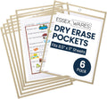 Essex Wares - 6 Pack, Cream, Durable Water-Resistant Dry Erase Pocket Document Protectors, 10" Wide x 13.5" Tall - Dry Erase Clear Plastic Sleeves - Reusable & Easy Erase Plastic Invoice Holders