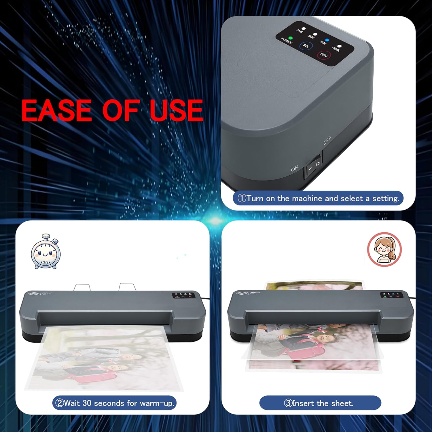 SINCHI 13-Inch Thermal Laminator & Foil Applicator, 3–10 Mil, 4-Roller Commercial Laminating Machine, 30s Warm-Up, Max. 40"/Min, Auto & Electrical Reverse Anti-Jam, Includes Laminating Sheets