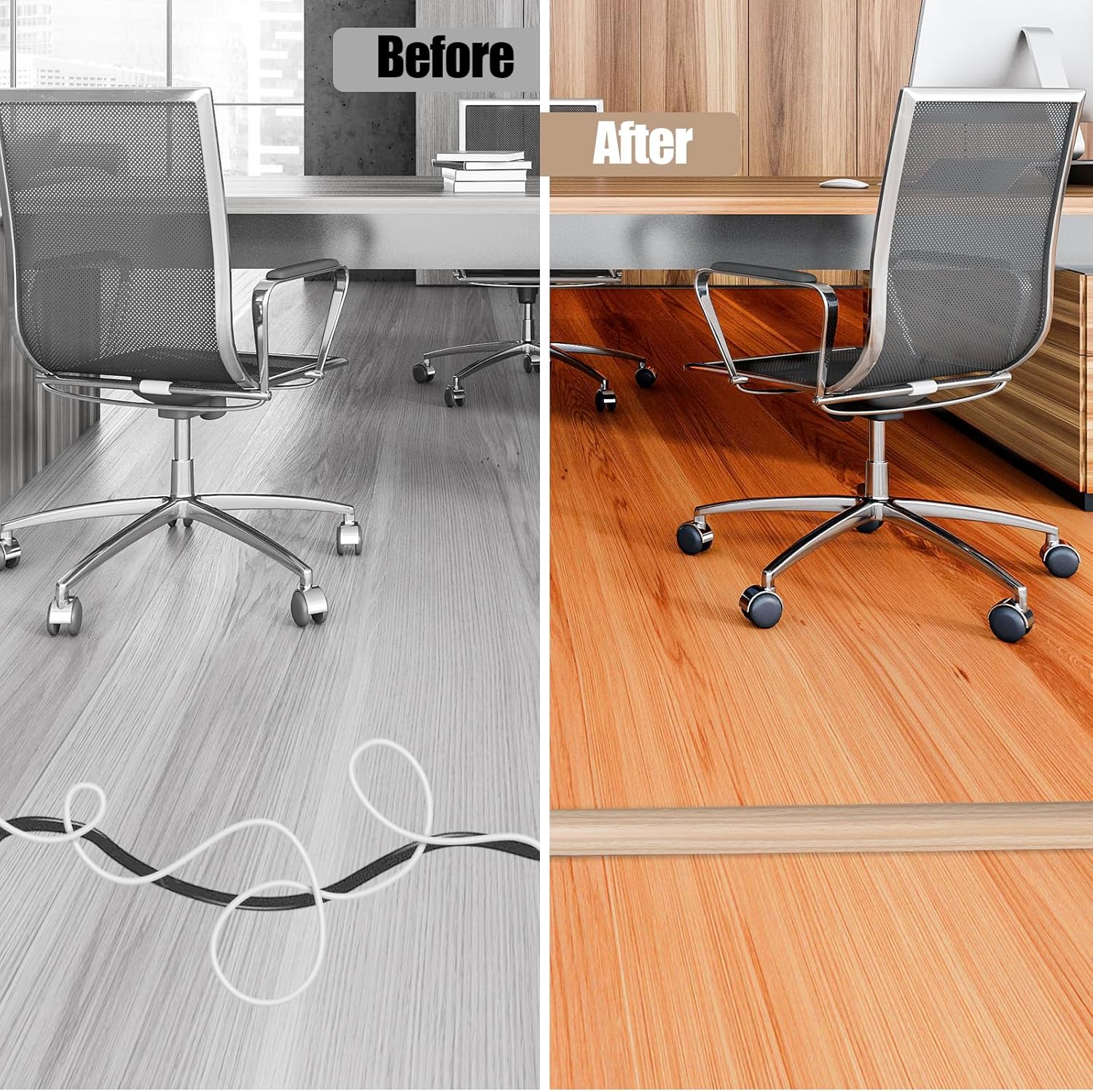 Floor Cord Cover Self Adhesive Cord Hider,10FT Cable Management, Extension Strip Protector for Wires, Prevent Cable Trips for Offices, Gyms, Exhibitions Cavity:0.3"(W) x0.28(H) WoodLightyellow