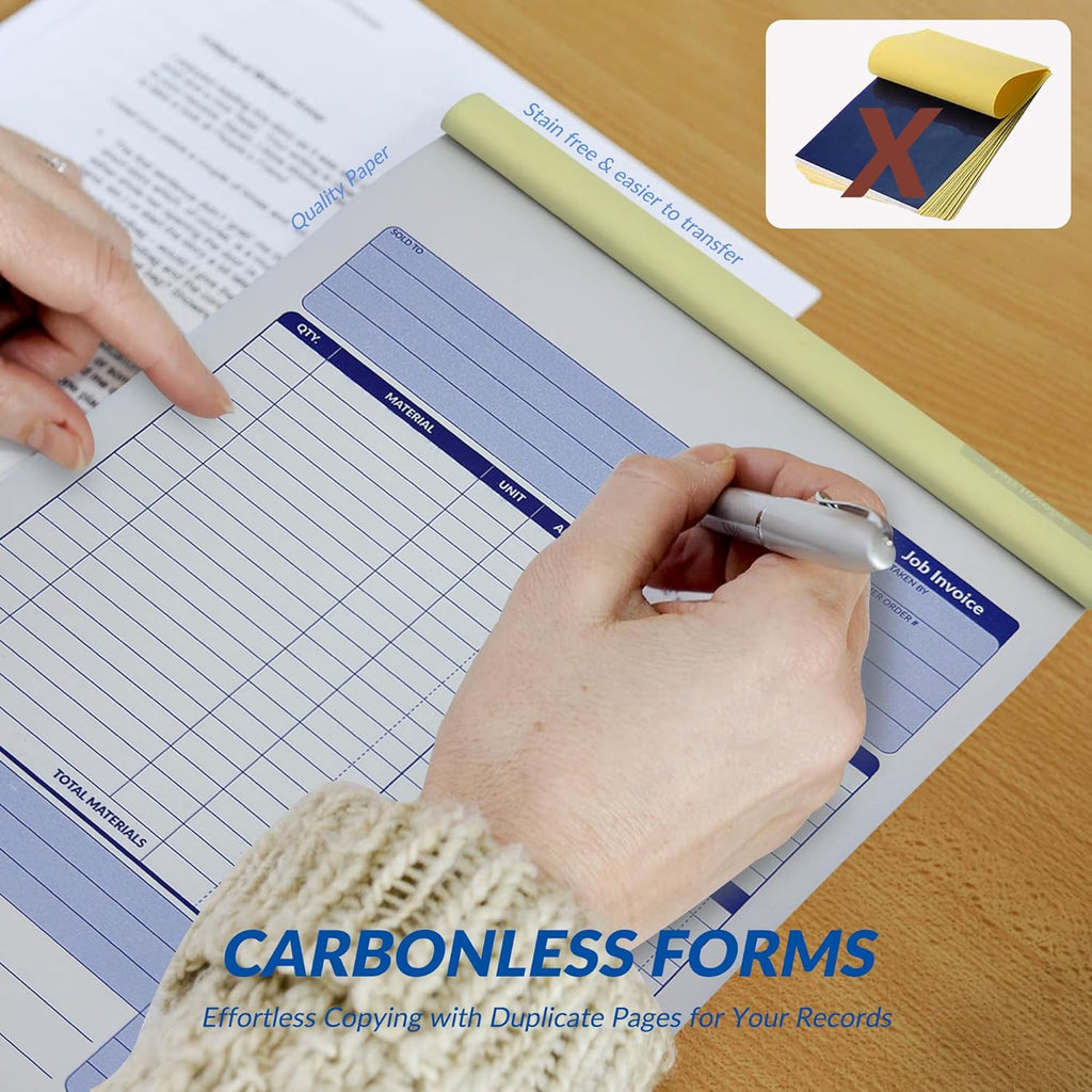 Job Work Order Forms, Large Size Contractor Invoice Book 8-1/2" x 11-7/16", Invoice Receipt Book for Small Business, 2-Part Carbonless Forms, 50 Sets