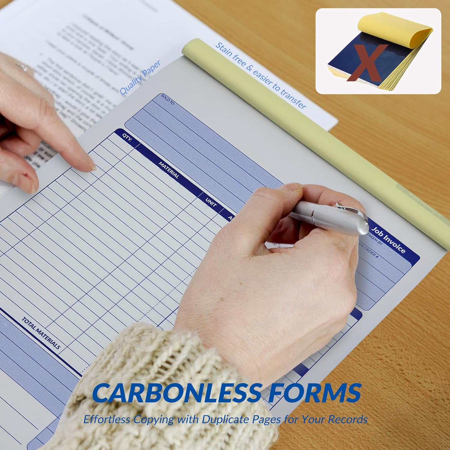 Job Work Order Forms, Large Size Contractor Invoice Book 8-1/2" x 11-7/16", Invoice Receipt Book for Small Business, 2-Part Carbonless Forms, 50 Sets