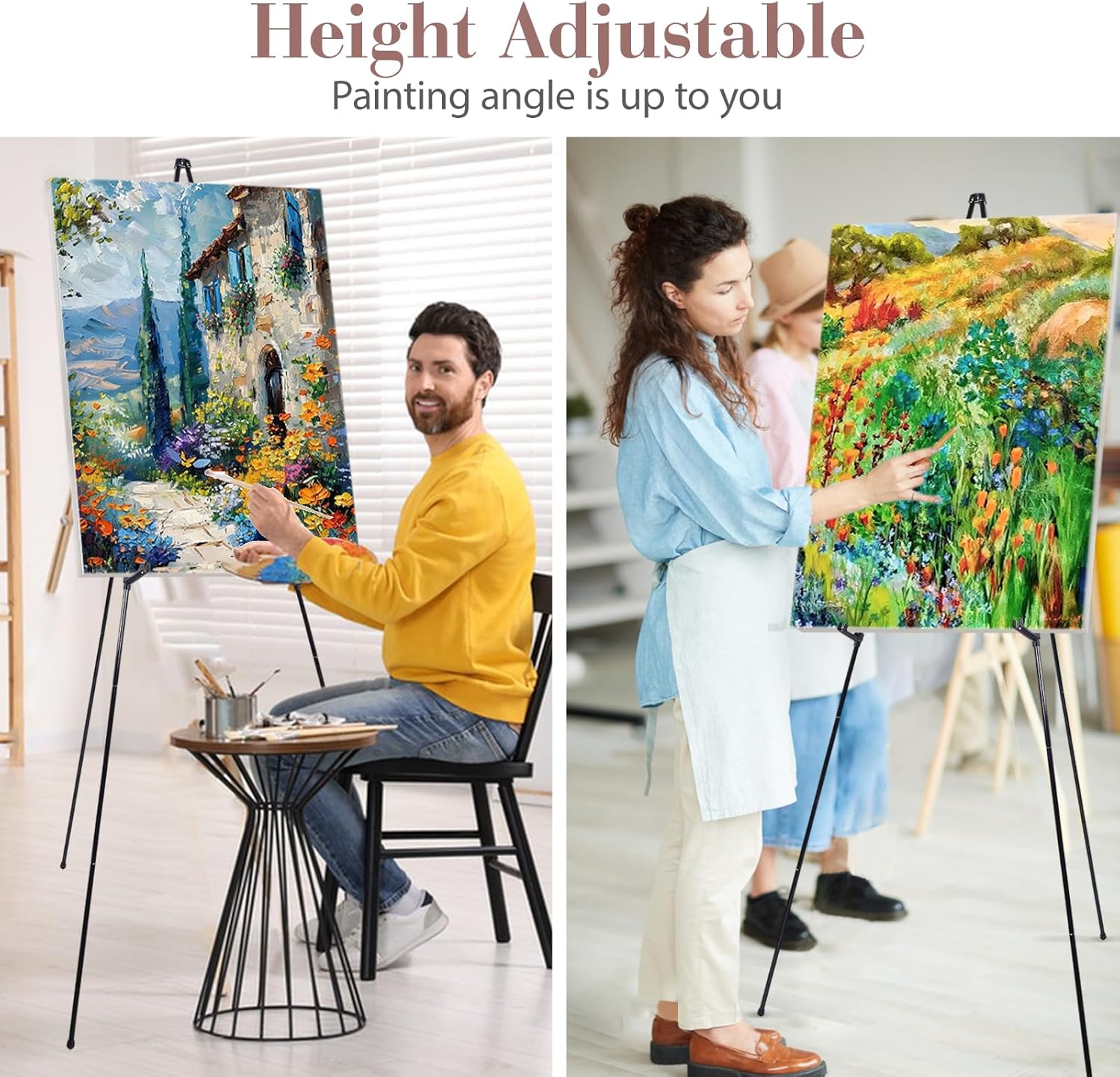 AZEAM 6 Pack 63" Easel Stand for Sign, Portable Easel for Painting, Foldable Black Metal Easel Display Stand Poster Holder Adjustable Sign Stand for Display Wedding Arts Poster