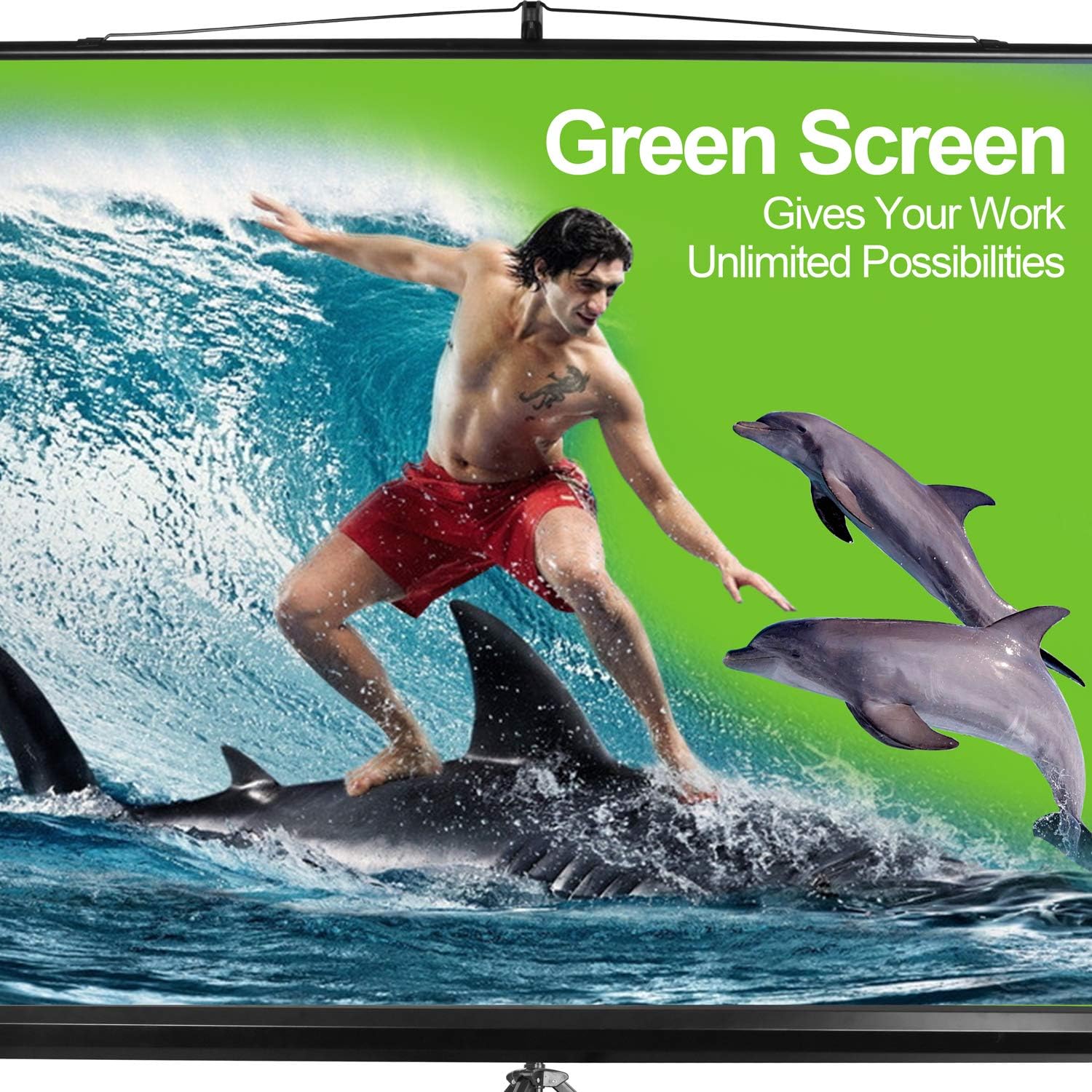 EMART 107" Green Screen Stand, Professional Chromakey Background with Auto-Locking Frame, Collapsible Portable Backdrop with Adjustable Tripod, Fast Fold Designed for Game, Stream, Video