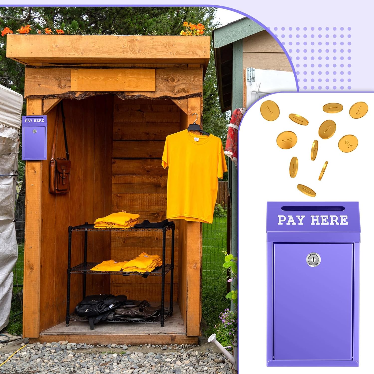 Safe Cash Box Money Collection Metal Donation Box with Lock Wall Mount Pre Drilled Mailbox Delivery Ballot for Home Office Outdoor Self Serve Stand (Purple,10.2 x 5.7 x 2.8 Inch)