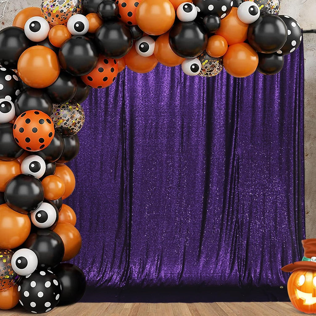 Eternal Beauty Purple Sequin Backdrop, 7x7 Ft Halloween Glitter Background Curtains for Shimmer Photography Party Wedding Birthday Back Drop Decor
