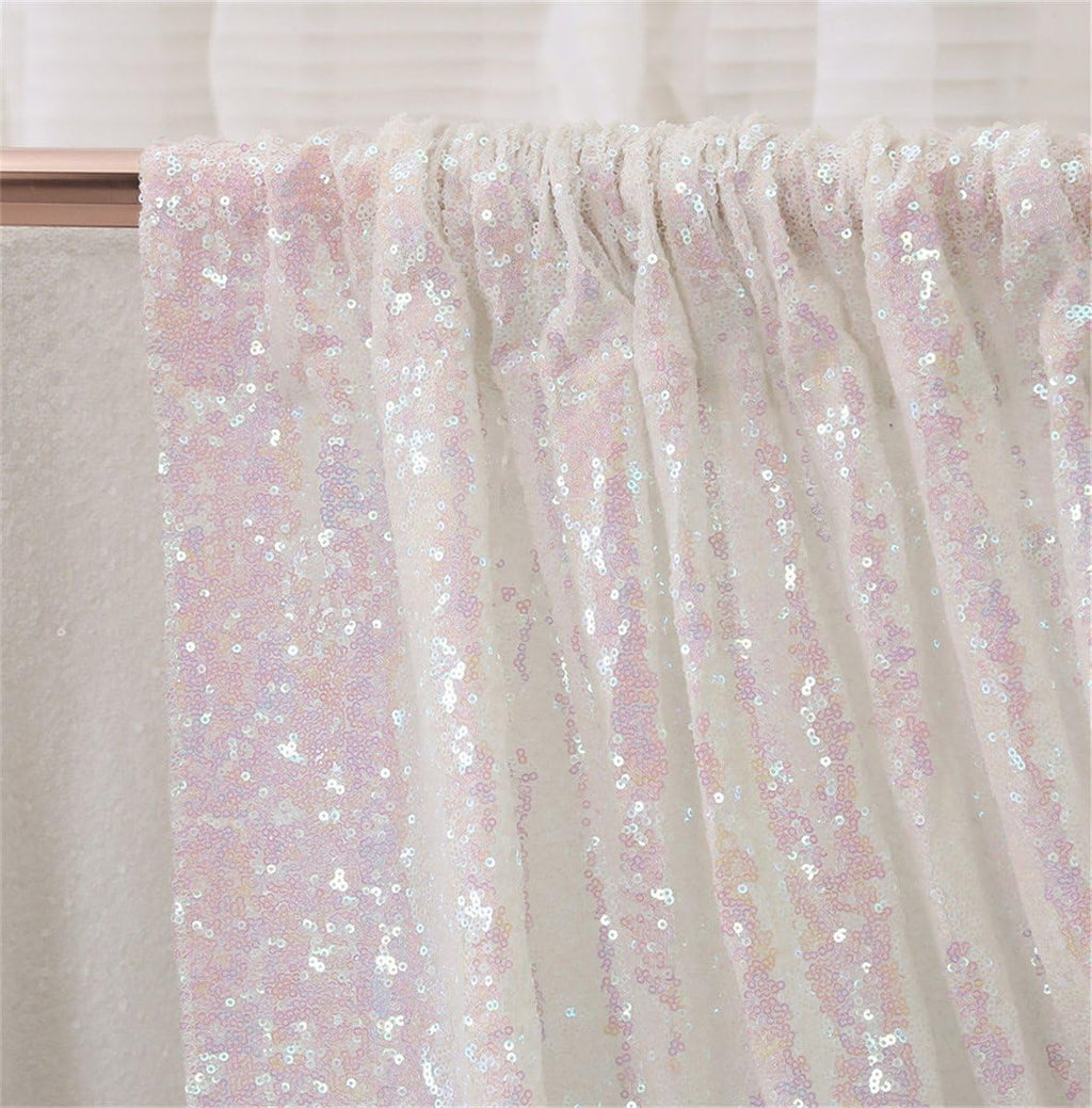 Eternal Beauty White Iridescent Sequin Backdrop, 6x6 Ft Glitter Background Curtains for Shimmer Photography Party Wedding Birthday Back Drop Decor