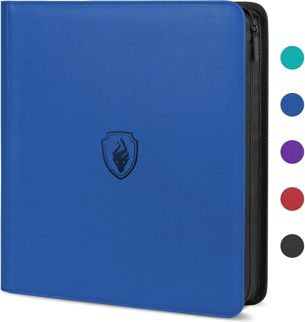 Premium Zip Card Binder 12 Pocket, Fabmaker 912 Pockets Trading Card Binder, PU Zipper Card Collection Album, Sturdy Side-Loading Card Book Holder for MTG, TCG, Game Cards, Sports Cards, Royal Blue