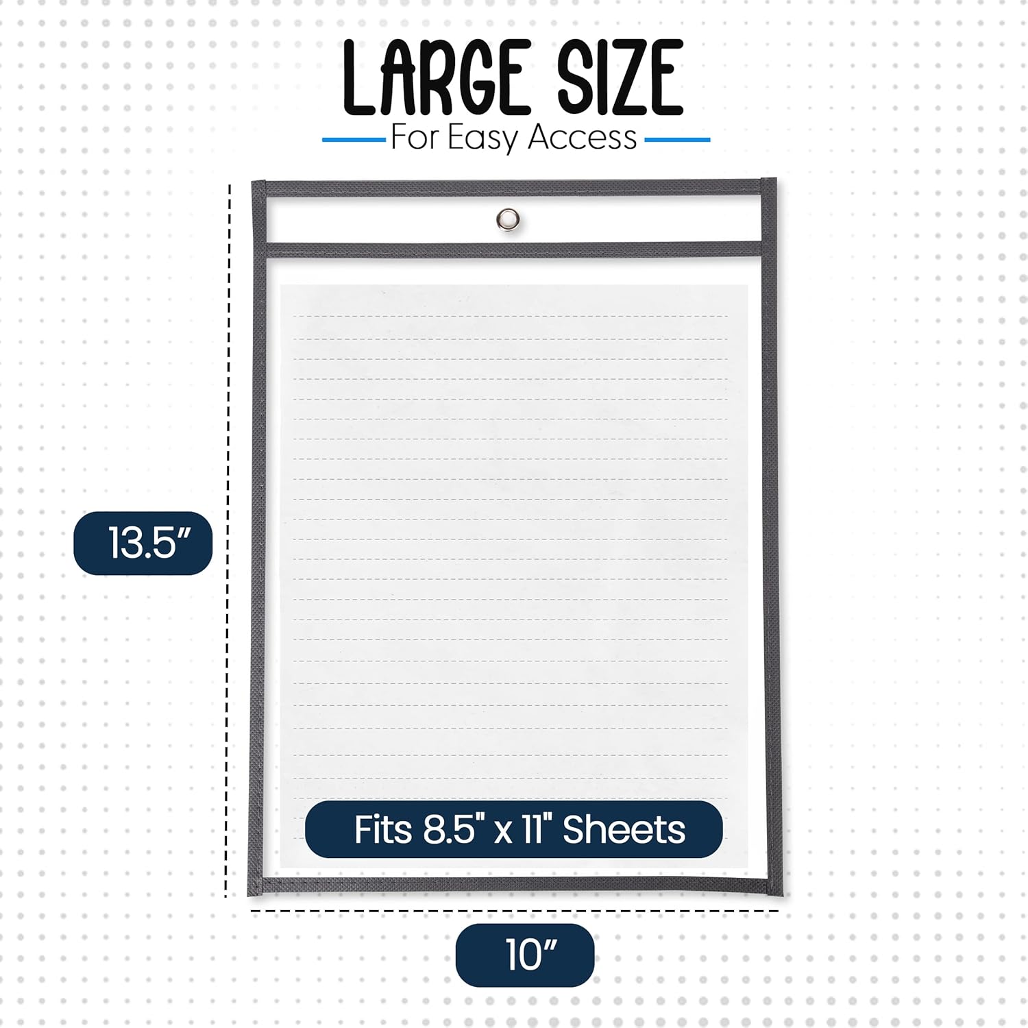 Essex Wares - 6 Pack, Gray, Dry Erase Pocket Document Protectors, 10" Wide x 13.5" Tall - Clear Plastic Sleeves - Reusable & Easy Erase Plastic Invoice Holders, Water-Resistant & Durable