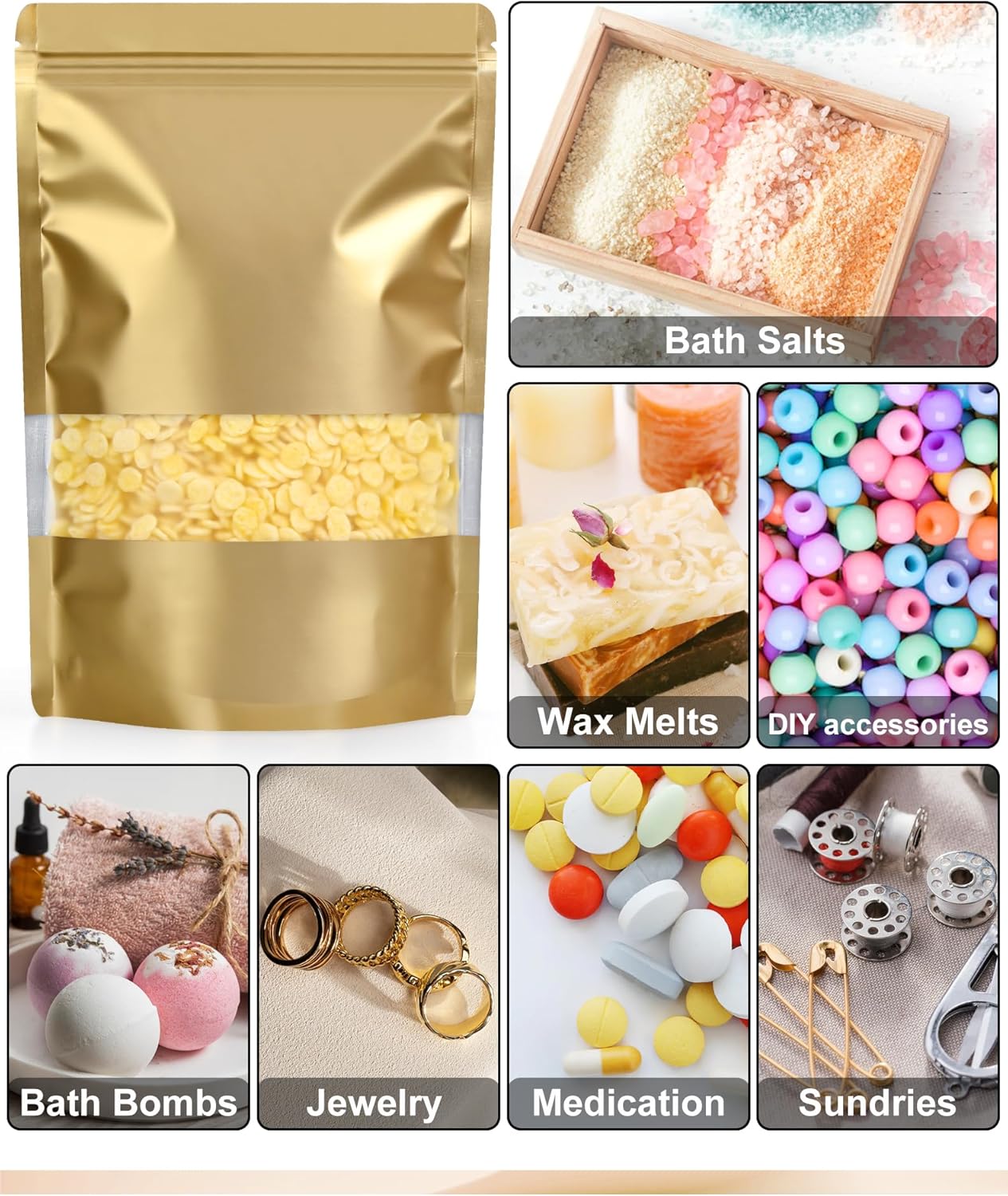 FireKylin 100 Pack Smell Proof Bags 7.9" x 11.8", Resealable Bags with Matte Window, Foil Pouch Stand Up Sealable Bags for Packaging(Gold)