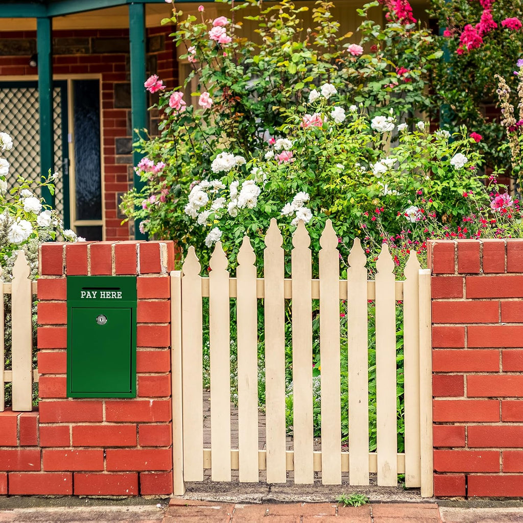 Metal Donation Box Collection Safe Suggestion Box with Lock Wall Mounted Mailbox Delivery Ballot Case Key Drop Case for Home Office Outdoor Door (Green, 10.24 x 5.71 x 2.95 Inch)