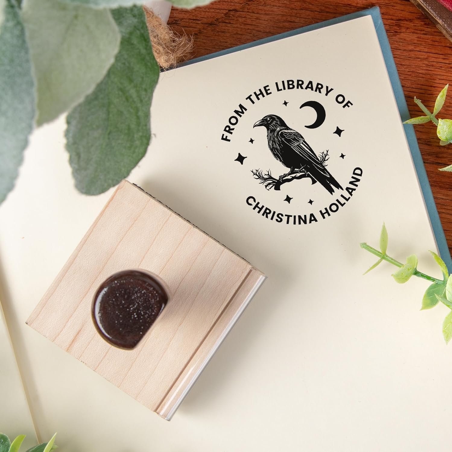 from The Library of Embossers & Stamps for Fantasy Book Readers | Custom Embosser | Custom Stamp | Ex Libris | Elevate Your Fantasy Collection of Stories and Novels (Design 14, Wood Hand Stamp)