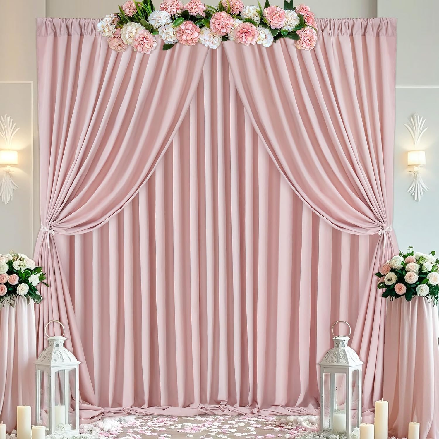 Dusty Rose Polyester Backdrop Curtains: 30ft x 10ft Photography Backdrop Drapes - for Baby Shower Birthday Party Decorations