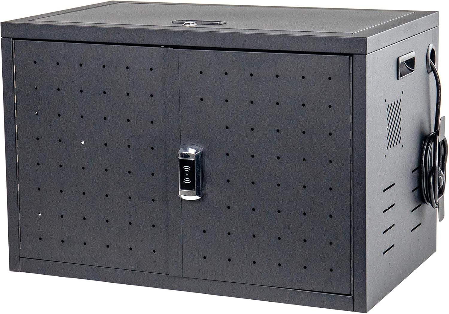 Pearington 16 Device Portable Table Top Charging and Storage Cabinet for iPads, Chromebooks and Laptop Computers, Up to 17-inch Screen Size, Bonus Shelf, Side Handles, Locking Front Door, Cable Clips