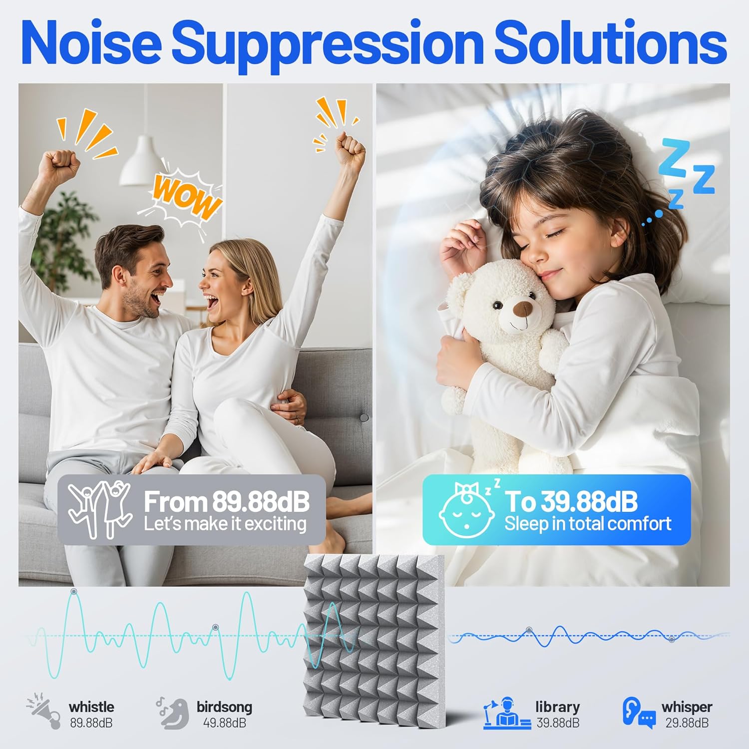 48 Pack Pyramid Sound Proof Foam Panels for Walls with Updated Self-Adhesive 2"X12"X12" High Density Acoustic Panels Sound Absorbing Fast-Expanding Soundproof Wall Panels for Gaming Studio Decor- Gray