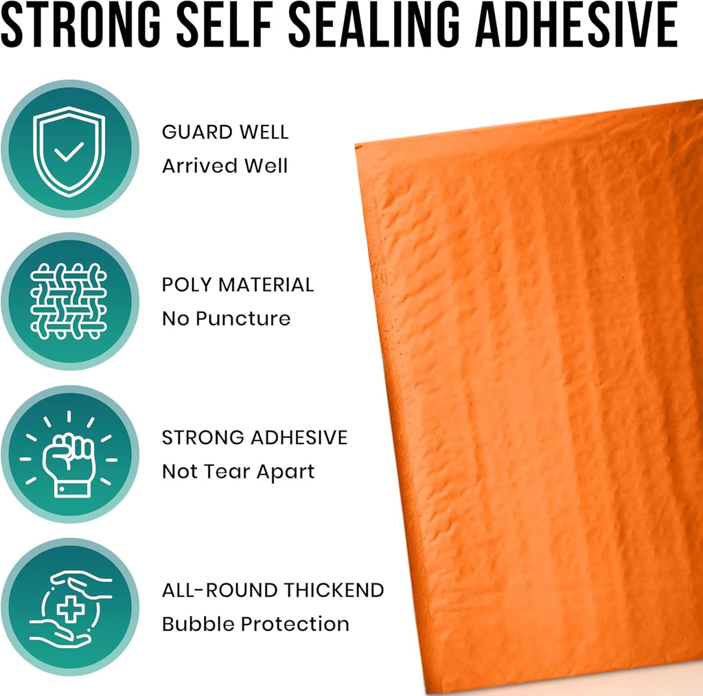 Levex - #000 4" x 8" [5 Pack] Orange Poly Bubble Mailers, Padded Envelope Mailers, Packing Envelope & Mailing Bags for Shipping