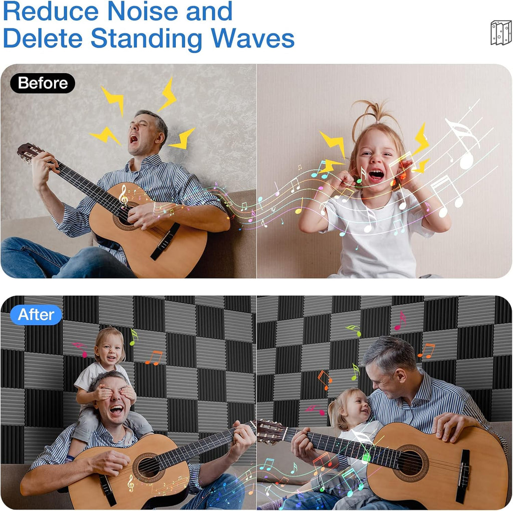 24 Pack Self-Adhesive Acoustic Panels - 2"X 12"X 12"Wall Panels - Quick-Recovery and High Density Sound Panels - Sound proof Acoustic Foam for Home Studio - Gray