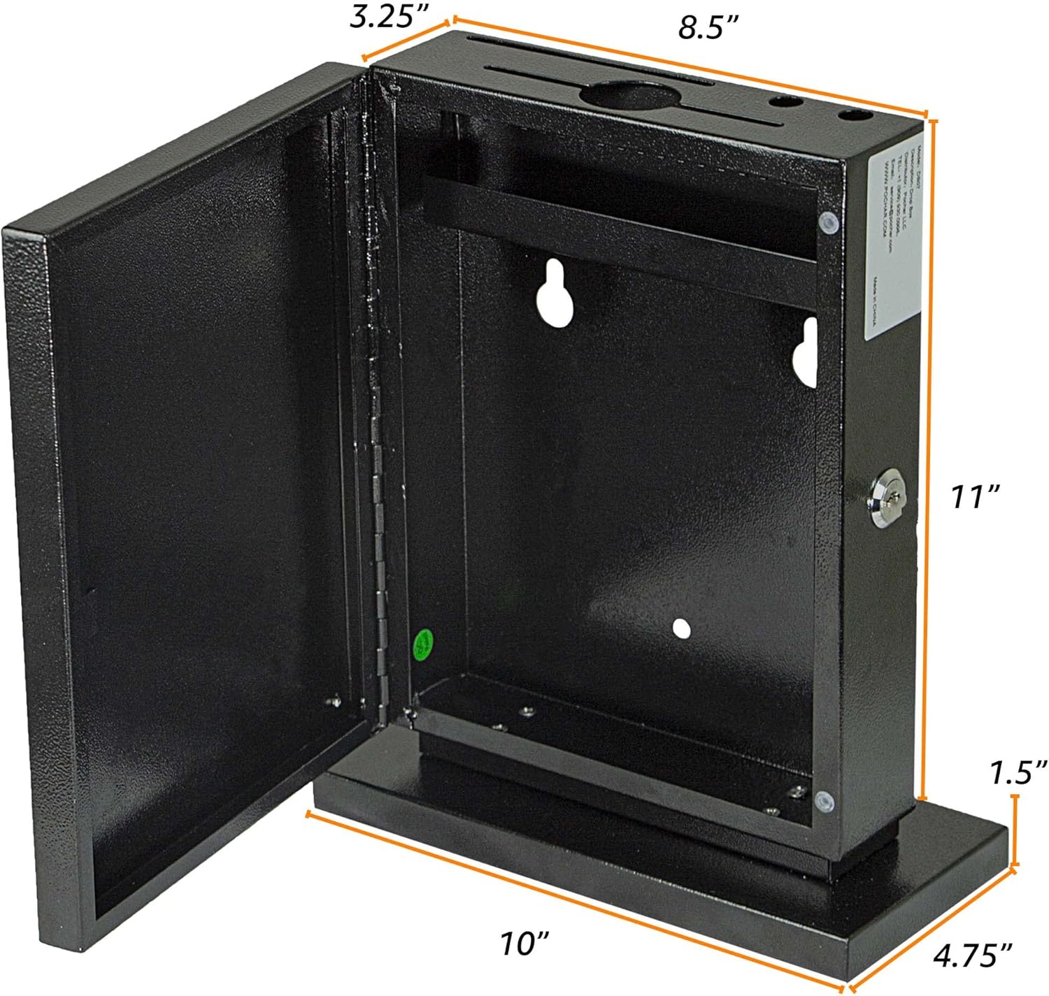 Large Suggestion Box With Slot and Lock - Metal Wall Mounted Ballot Box, Donation Case, Safe Lock Tip Jar For Fundraising, Hotel, Bar and School Voting Use (Black, 10'' x 4.75'' x 12.5'')