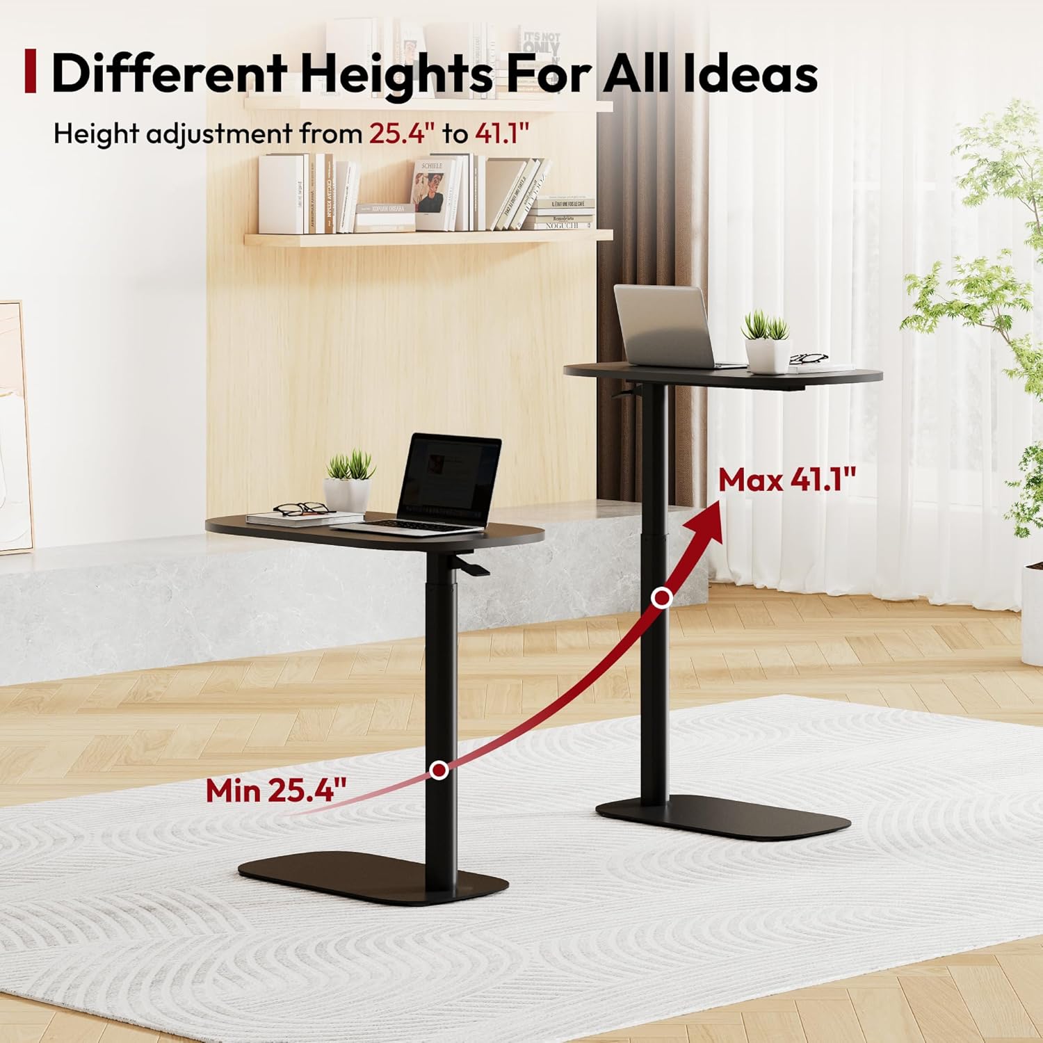 SANODESK Small Standing Desk Pneumatic Height Adjustable Small Sit Stand Desk Laptop Desk Overbed Table Computer Cart for Home Office Computer Workstations(23.6" W x 13.8" D,Black)