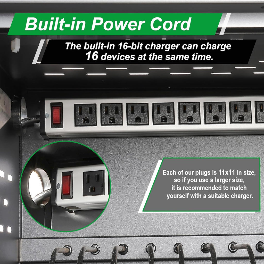 AQNIEGEP 16-Device Charging Station for Laptops/Tablets, Wall-Mount Charging Cabinet for Chromebooks/Laptop Computers, Laptop & Tablet Storage Carts for Classroom/Library/Office/Lockable, Black