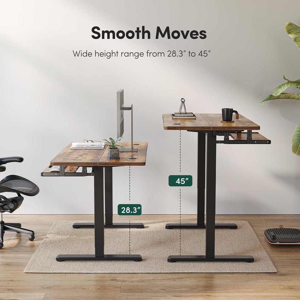 FEZIBO Standing Desk with Keyboard Tray, 60 x 24 Inch Adjustable Height Sit Stand Desk with Memory Presets for Home Office, Ergonomic Computer Workstation, Rustic Brown