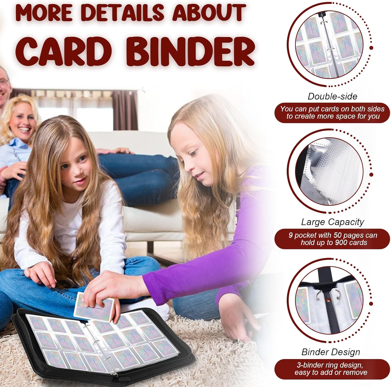 Card Binder 9 Pocket, Othran Trading Card Binder 900 Pockets Card Collection Binder with 50 Removable Sleeves for Trading/Sports/Game Cards