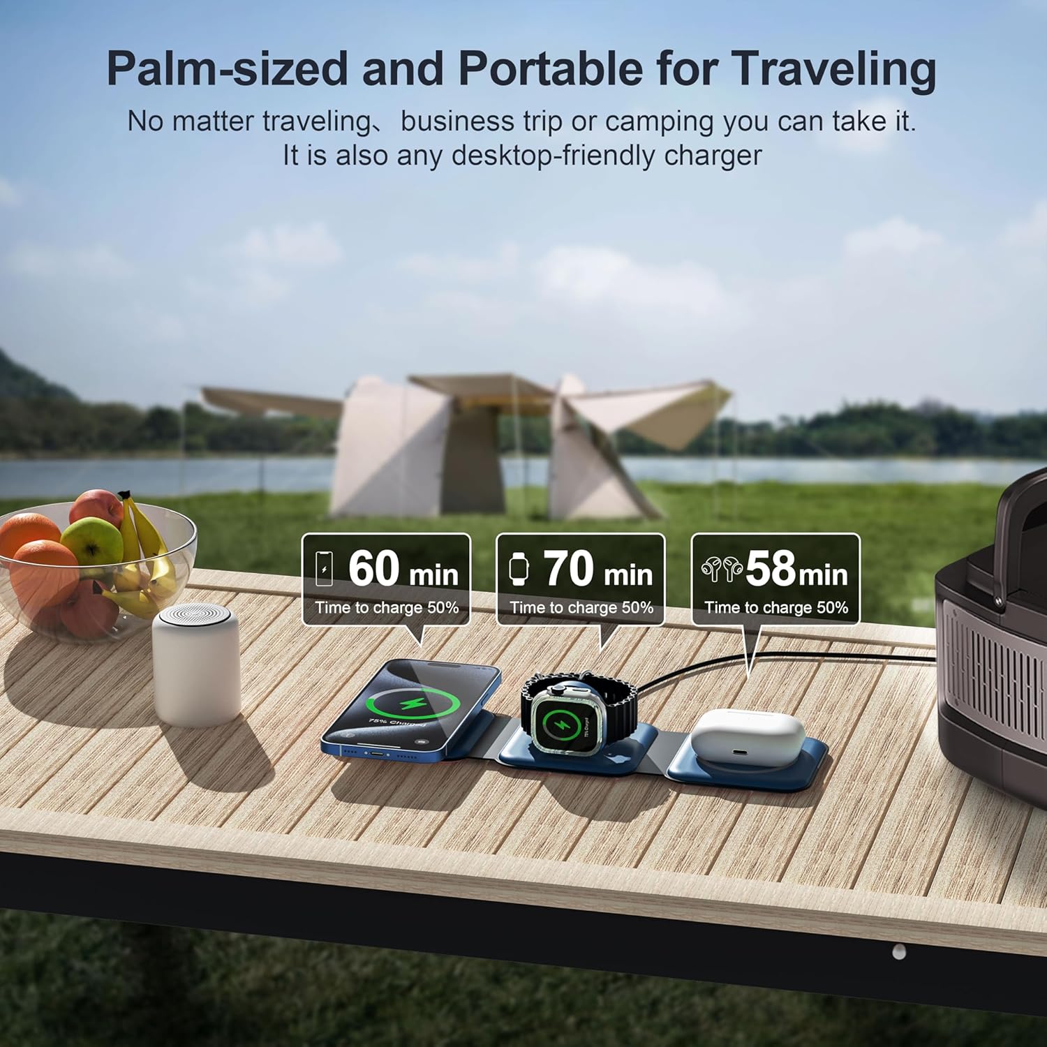 UCOMX 3 in 1 Charging Station for Multple Devices,Foldable 3 in 1 Wireless Charger for Travel,Nano Wireless Charging Station for iPhone16 15 14 13 12 Pro Max/Watch 10 9 8 7 6 5 4 3 Ultra/AirPod Pro