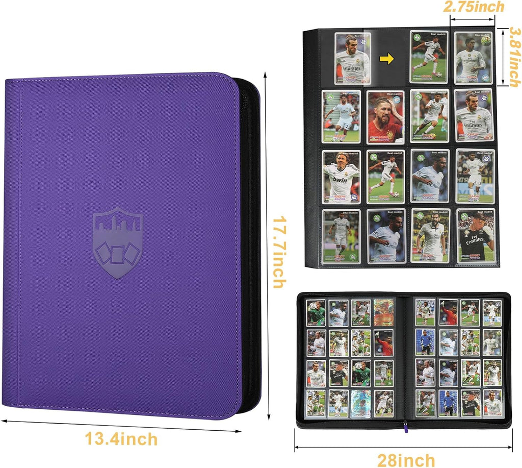 Trading Card Binder 16 Pocket, GERMUN PU Cover Card Binder for 1000+ Cards, Premium Trading Card Holder Folders, Double Sided Pocket Card Album for MTG, TCG (Purple)