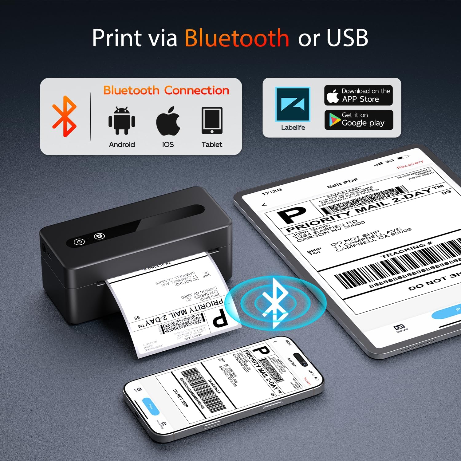 Thermal Shipping Label Printer 4X6 Upgraded, 2025 New Version Bluetooth Label Printer for Small Business and Package, Support iOS, Android, Windows, Mac, Compatible with Amazon, Shopify, USPS