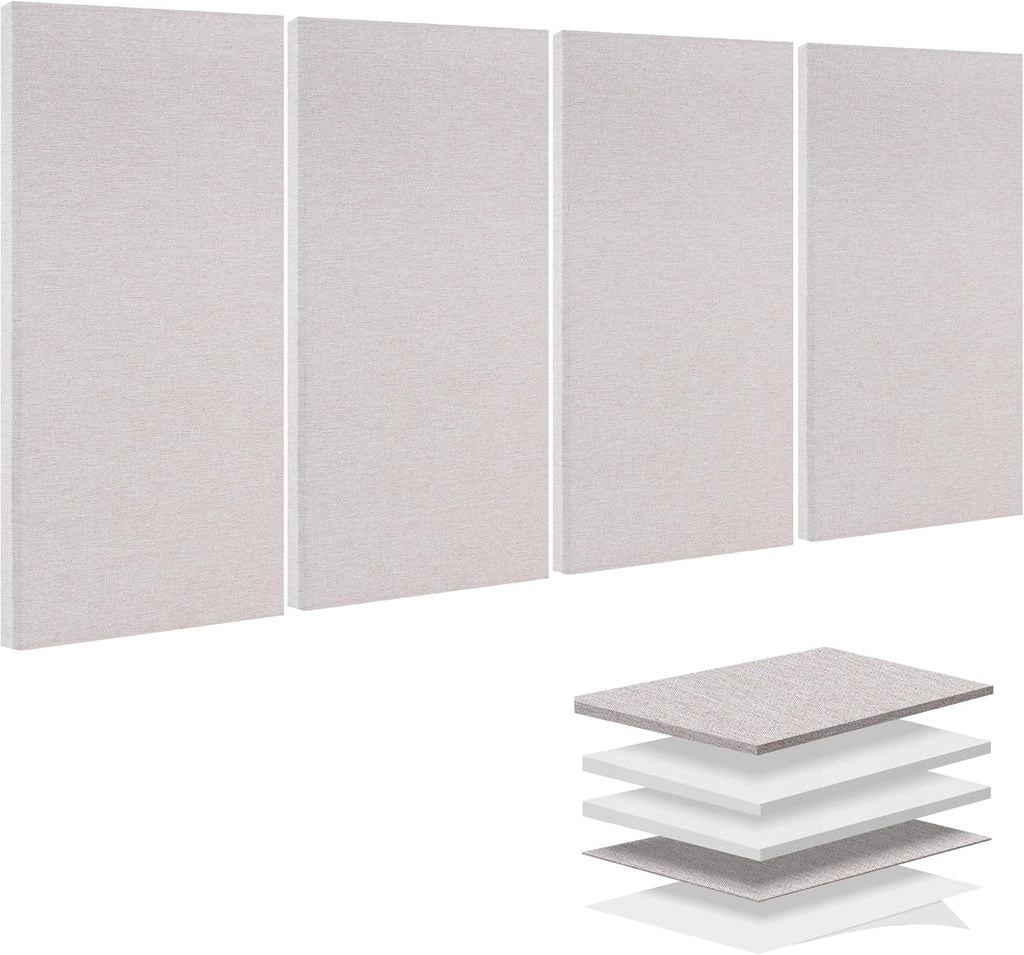 BUBOS 4 PCS Acoustic Panels,23.6''x11.8'' Fabric Soundproof Wall Panels,Self-adhesive Sound Absorbing Panels for Studios, Office, Home Theater,Fabric-Clad Linen