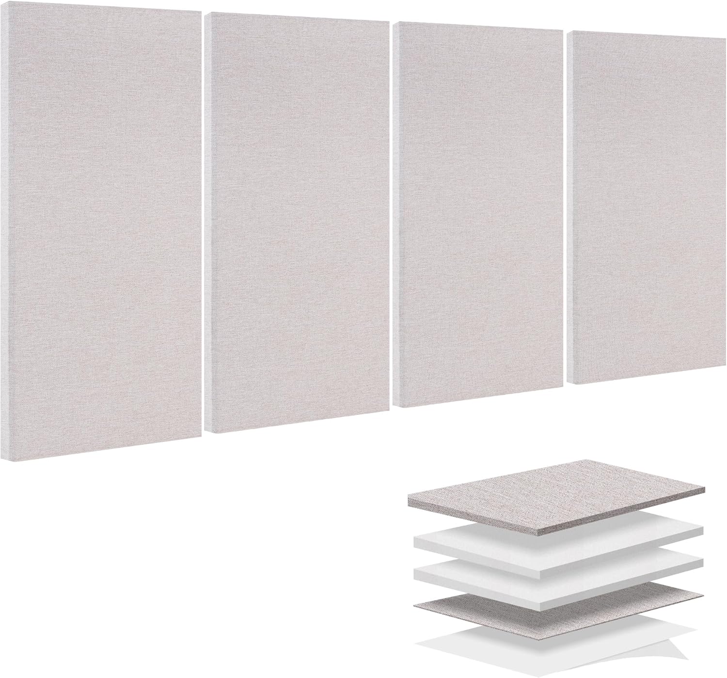 BUBOS 4 PCS Acoustic Panels,23.6''x11.8'' Fabric Soundproof Wall Panels,Self-adhesive Sound Absorbing Panels for Studios, Office, Home Theater,Fabric-Clad Linen