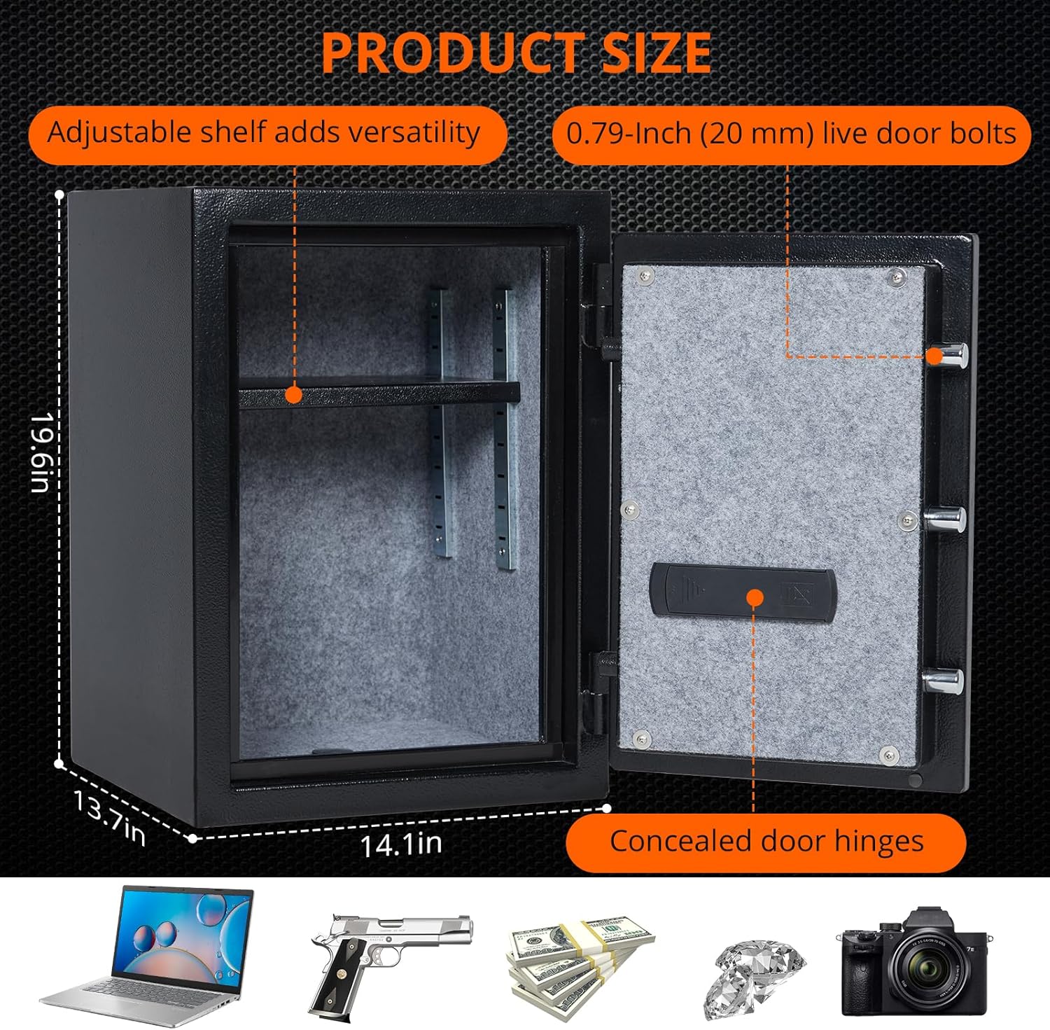 Fireproof Safe Box for Home, 2 Cubic Feet Large Steel Safe with Digital Lock for Cash Jewelry Home Firearm Medicine Valuables
