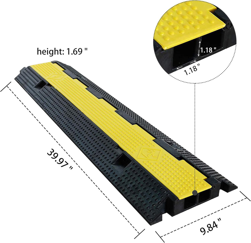 2 Pack Rubber Cable Ramp Hose Cable Protector Ramp 2 Channel 22000Lbs Load Capacity Traffic Speed Bump Wires Power Lines Extension Cord Cover for Indoor Outdoor