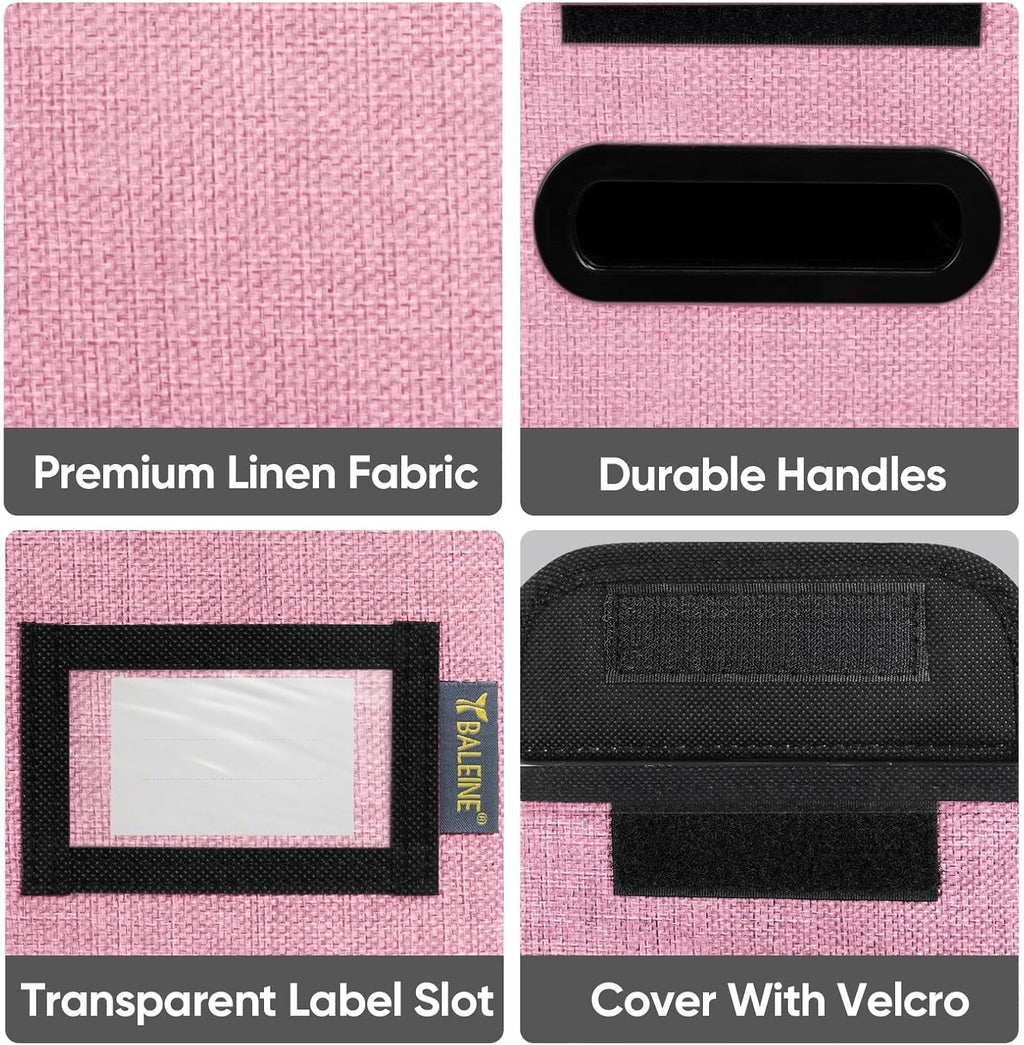 BALEINE File Organizer Box with Lid, Collapsible File Folder Organizer with Plastic Slide, Hanging File Folder Box for Office Document Storage (1 Pack, Pink, S)
