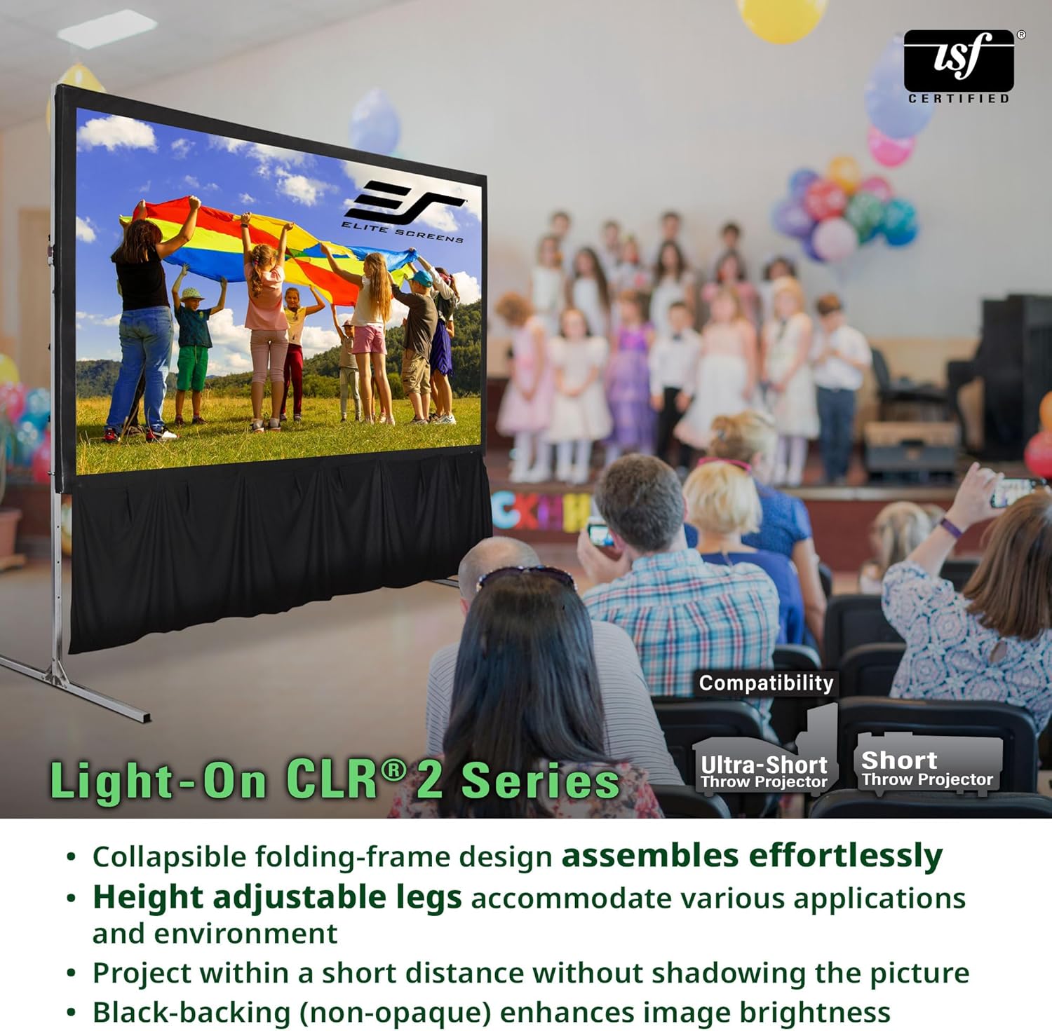 Elite Screens 103 inch ALR Portable Projector Screen with Stand 16:9 4K Height Adjustable, Short or Ultra Short Throw UST Projection, Ambient Light Rejecting Screen, Light On CLR 2 LPS103H-CLR2