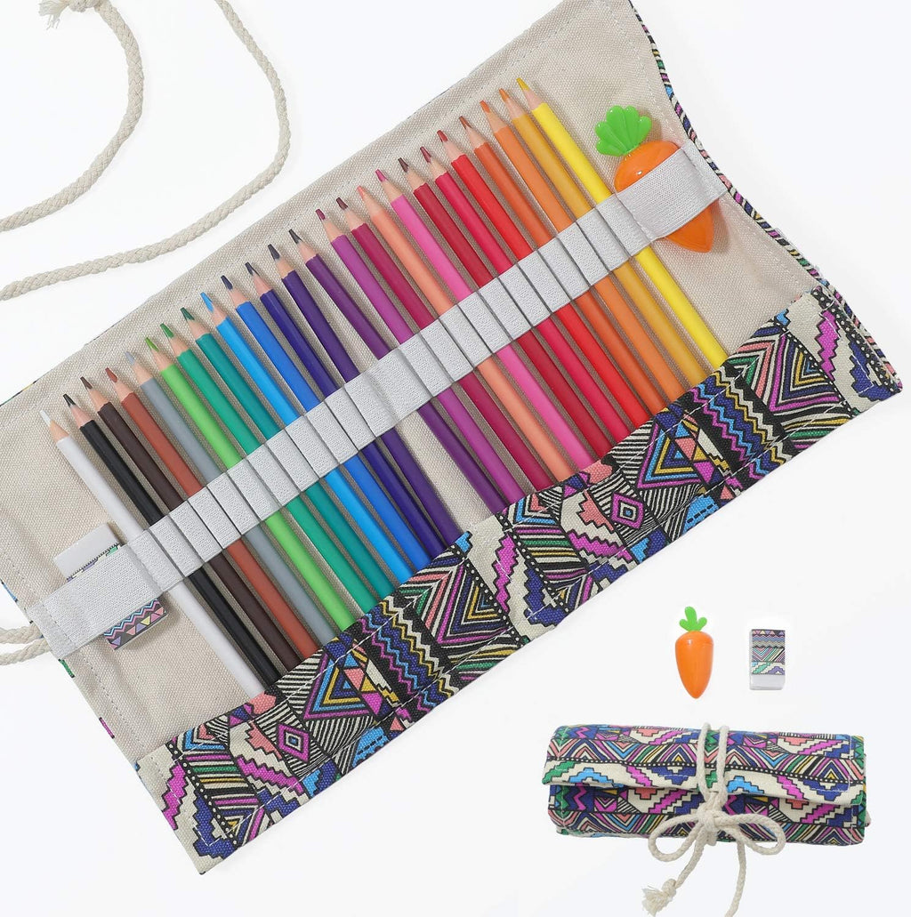 Erasable Colored Pencils Set for Adults and Kids 24 Count Coloring Pencils for Drawing, Sketching, Adult Coloring Books with Eraser, Sharpener, Canvas Pencil Roll Wrap