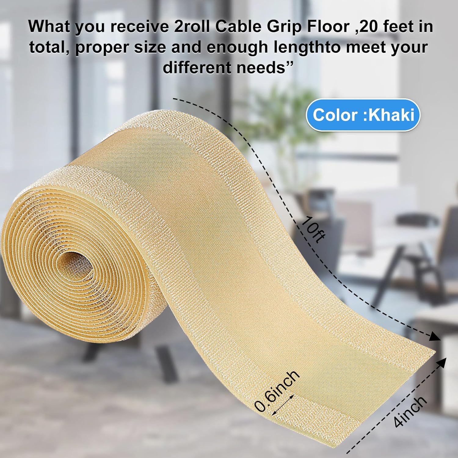 WILLBOND Carpet Cord Cover Cable Grip Floor Cover Cable Protector Management Only for Commercial Office Carpet(Khaki,9.84 ft)
