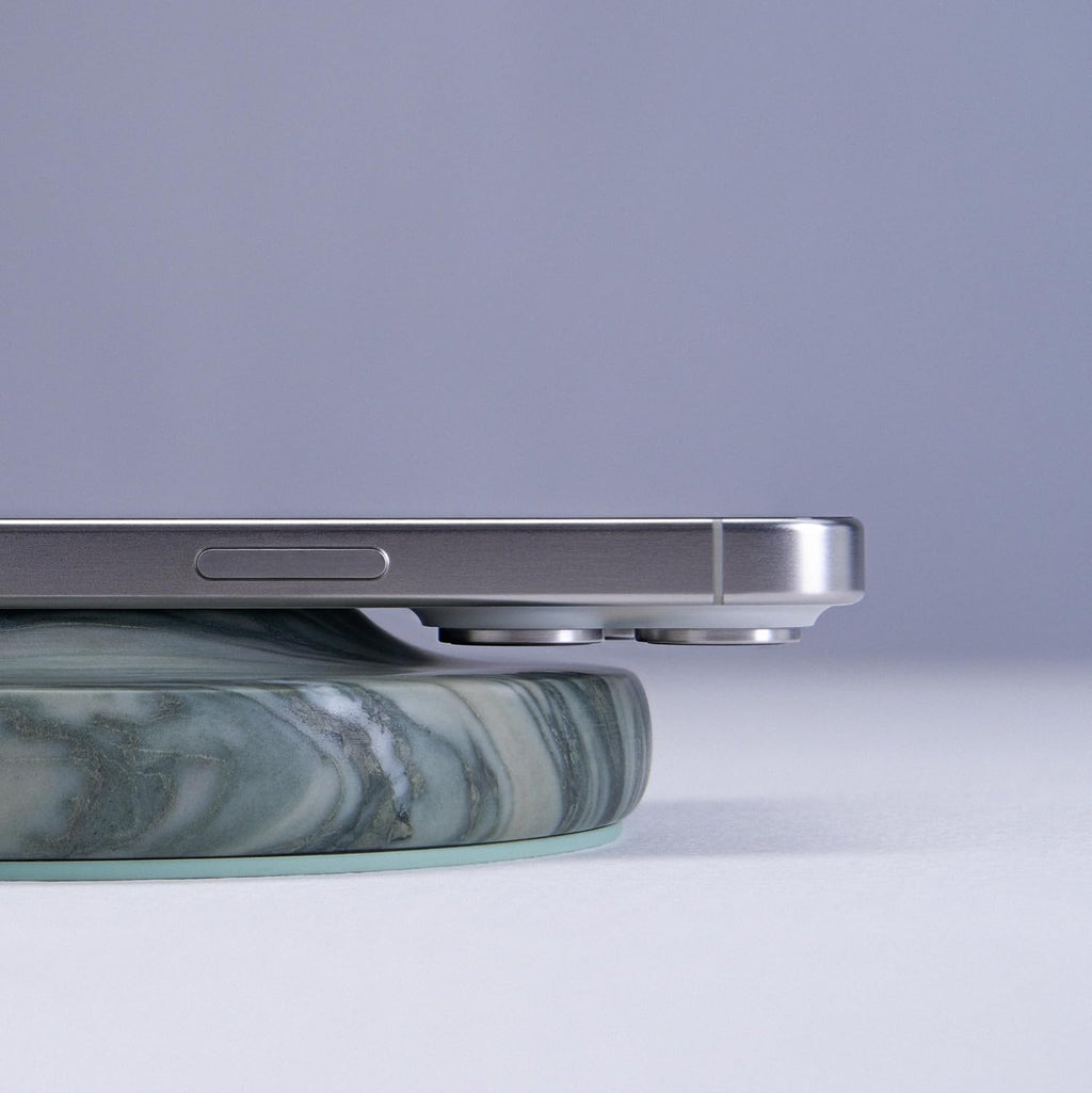 Einova Classic Stone – Marble Wireless Charging Pad Designed in Italy, Integrated 6 ft USB-C Cable, Smartphones, Wireless Earbuds, Smartwatches – Pine Verde Alpi Marble